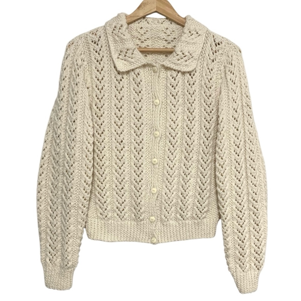 Hand Crochet Collared Button Front Cardigan - Picture 3 of 13
